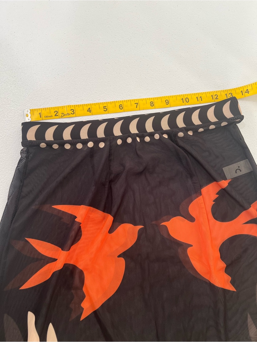 Commense Black Maxi transparent skirt Cream Graphic Bird Print Mesh Cover L - Picture 6 of 8